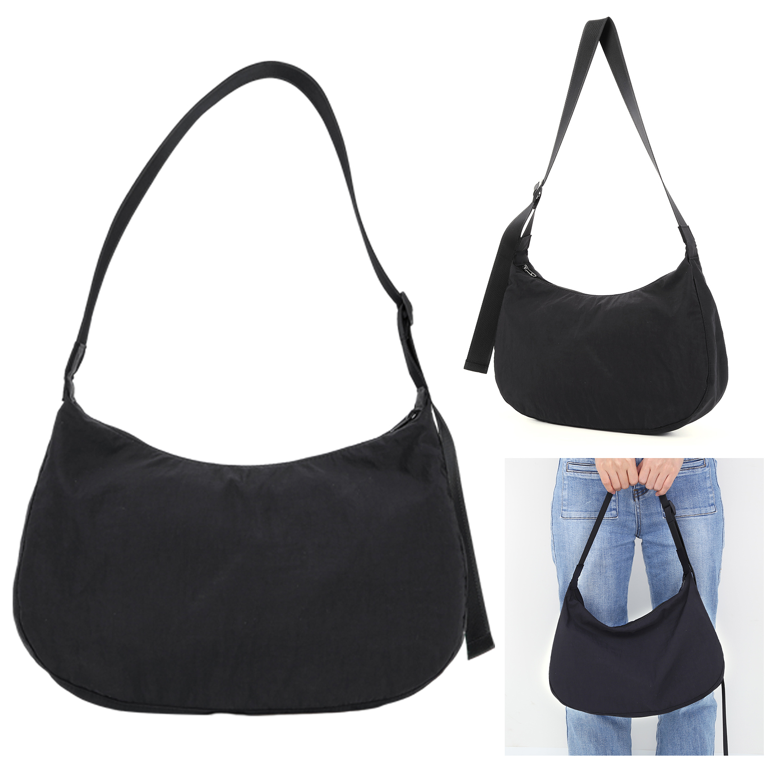 Women Nylon Shoulder Bag Zippe - огляд і ціна Half Moon Crescent